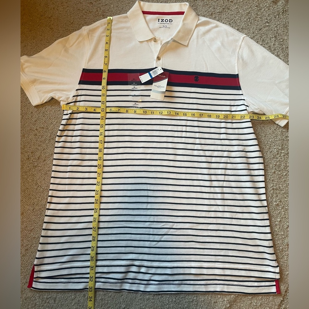 IZOD - NWT The Advantage Polo. White, red & navy stripes. Size XL - Picture 7 of 7
